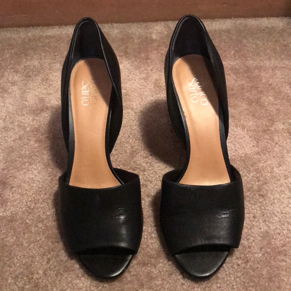 Franco Sarto Black Leather Heels, Size 10.5